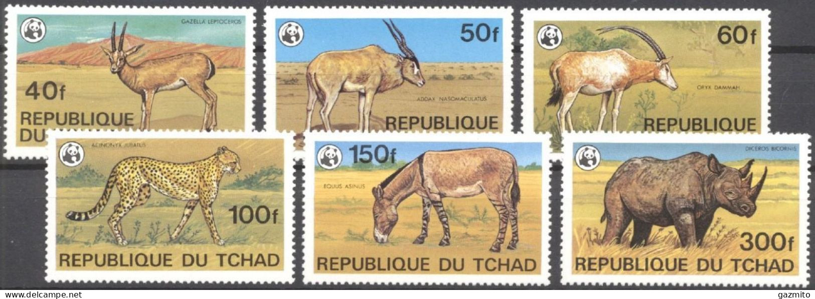 Tchad 1979, WWF, Rhino, Antilope, Gazella, Leopard, 6val - Rhinocéros