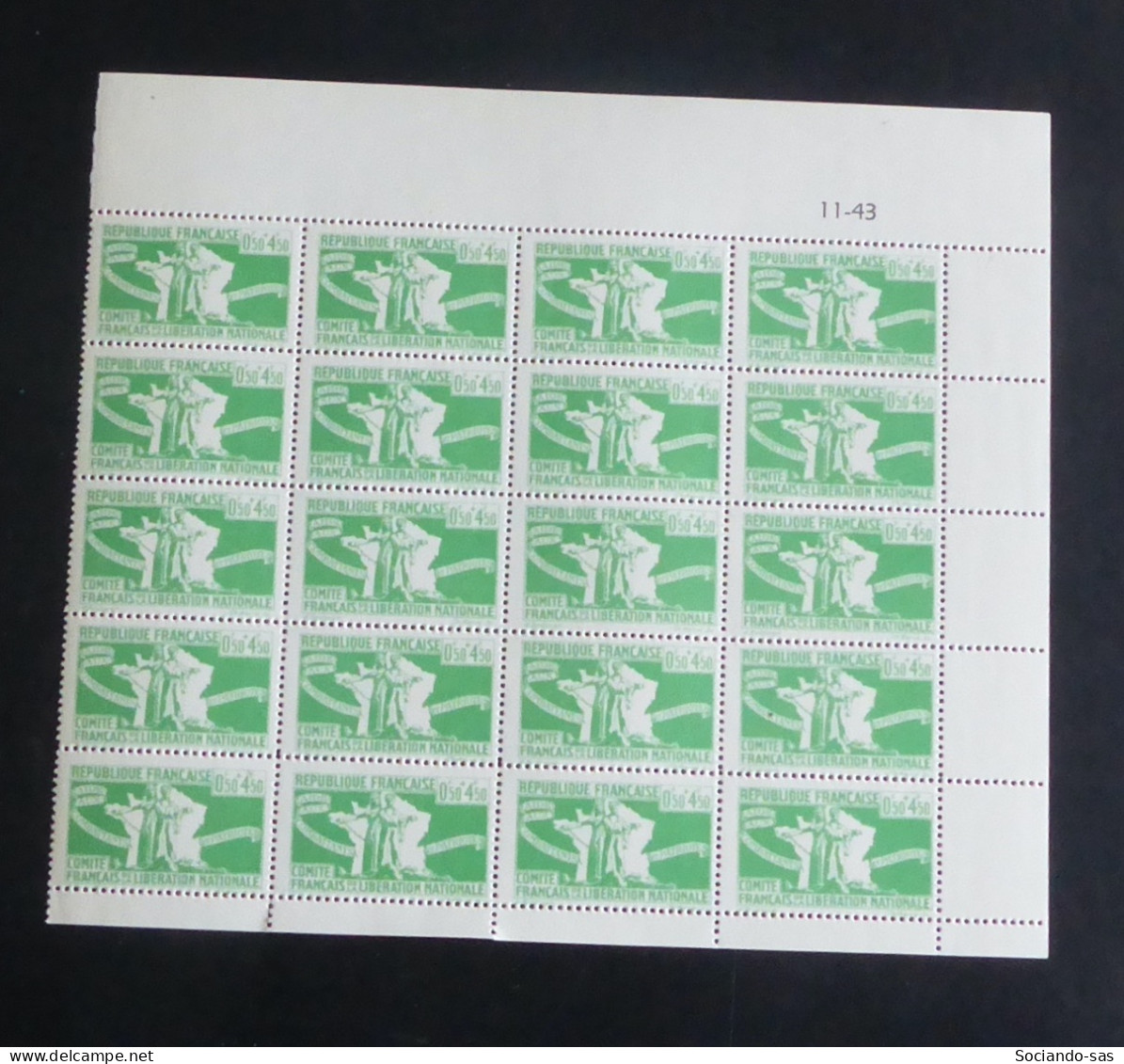 COLONIES GENERA - 1943 - N°YT. 1 - 0f50+4f50 émeraude - Bloc De 20 Bord De Feuille - Neuf Luxe ** / MNH / Postfrisch - Autres & Non Classés