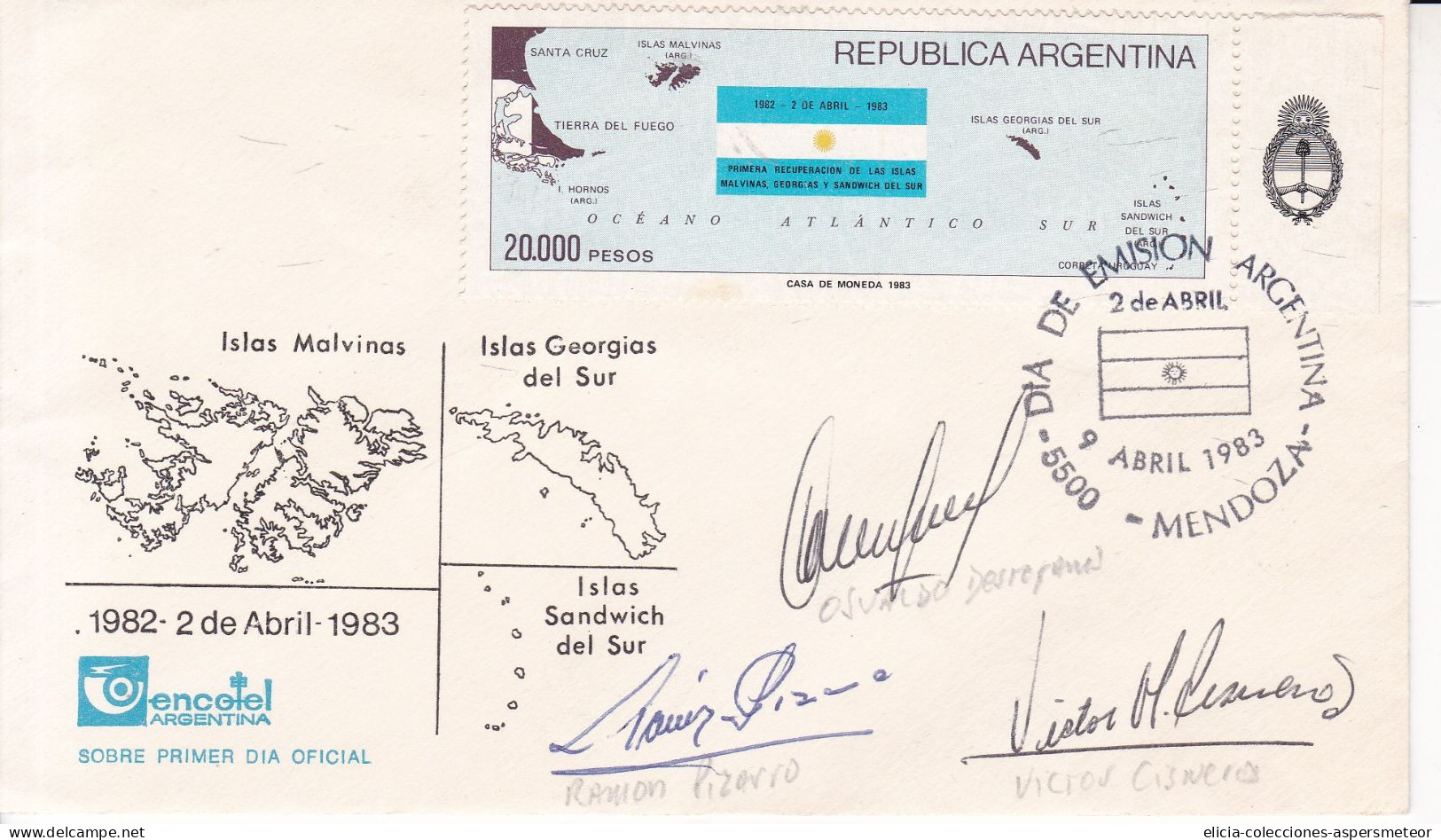 Argentina - 1983 - Envelope - First Day Issue Postmark - Falkland Islands Stamp - Caja 30 - Gebruikt