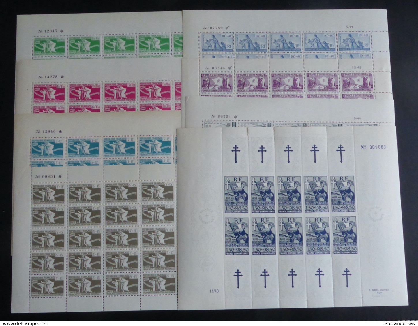 COLONIES GENERALES - 1943 - N°YT. 1 à 7 - 7 Feuilles Complètes - Neuf Luxe ** / MNH / Postfrisch - Other & Unclassified