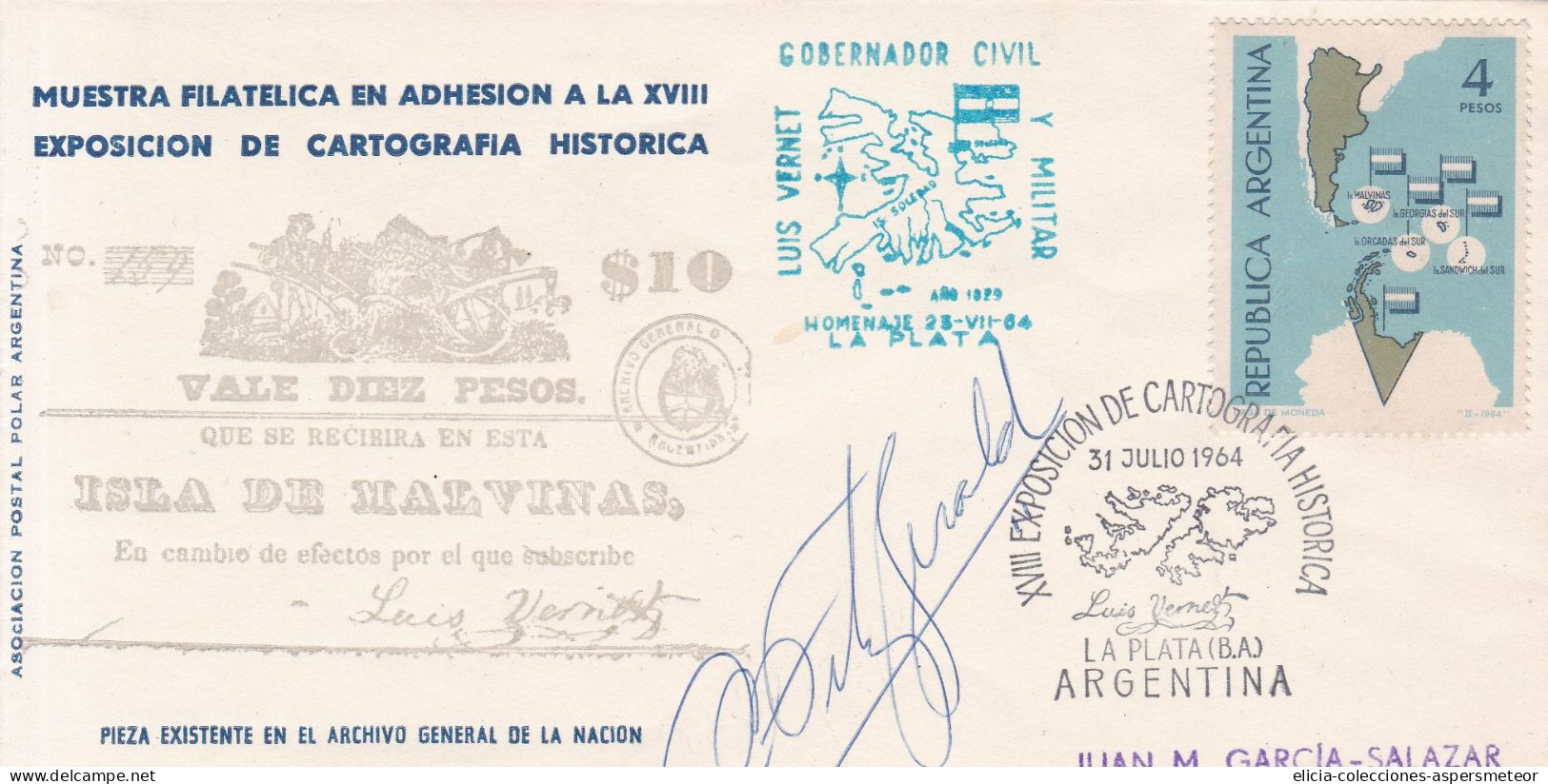 Argentina - 1964 - Letter - La Plata's Philately Circle  - Falklands Luis Vernet Postmarks - Caja 30 - Storia Postale