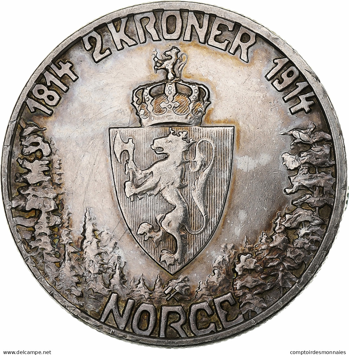 Norvège, Haakon VII, 2 Kroner, 1914, Argent, TTB, KM:377 - Norway