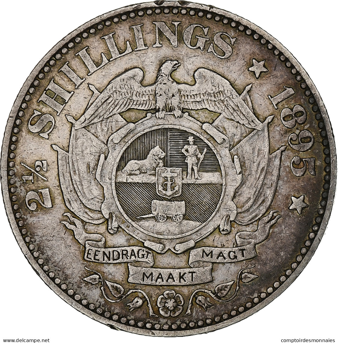 Afrique Du Sud, 2-1/2 Shillings, 1895, Rare, Argent, TTB, KM:7 - South Africa