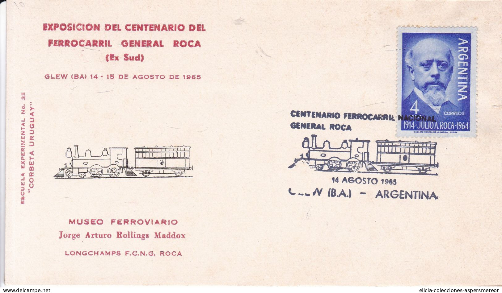 Argentina - 1965 - Envelope -  Phylatelic Exposition - Railway Roca Centenary - Julio A. Roca Stamp - Caja 30 - Used Stamps