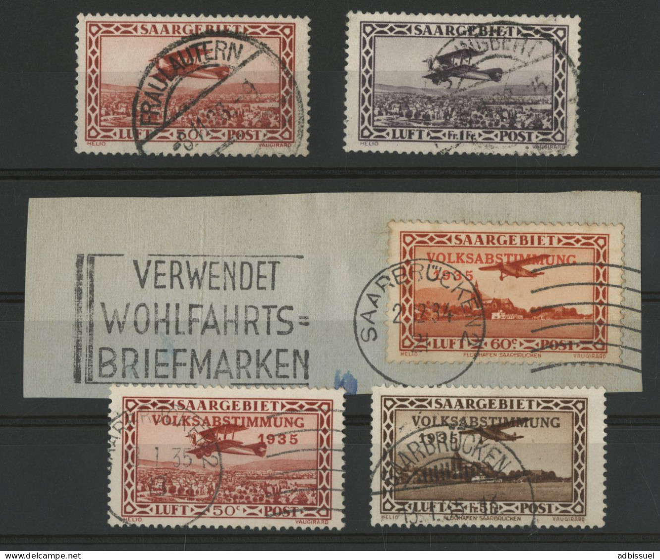 SARRE POSTE AERIENNE N° 1 + 2 + 5 + 6 + 8 (Mi 126; 127; 195; 196; 198) Cote 47 € Oblitérés. - Used Stamps