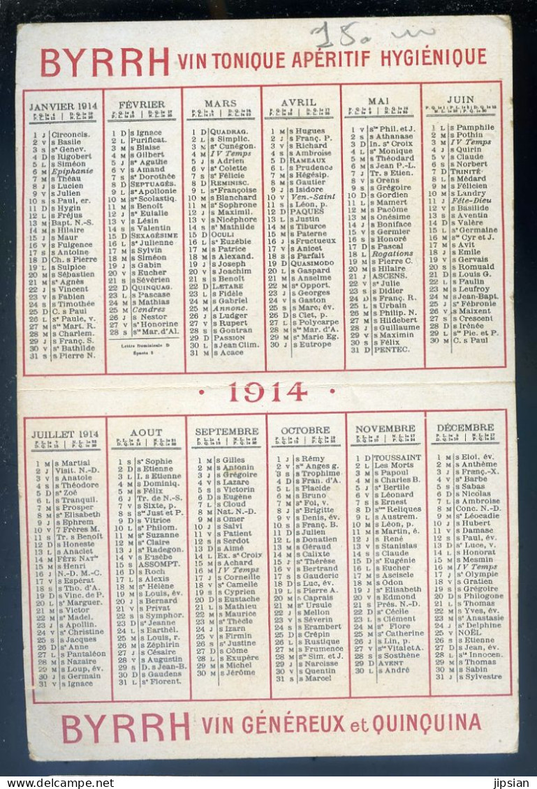 Petit Calendrier 1914 Byrrh -- L. Violet Succ à Thuir  STEP31 - Formato Piccolo : 1901-20