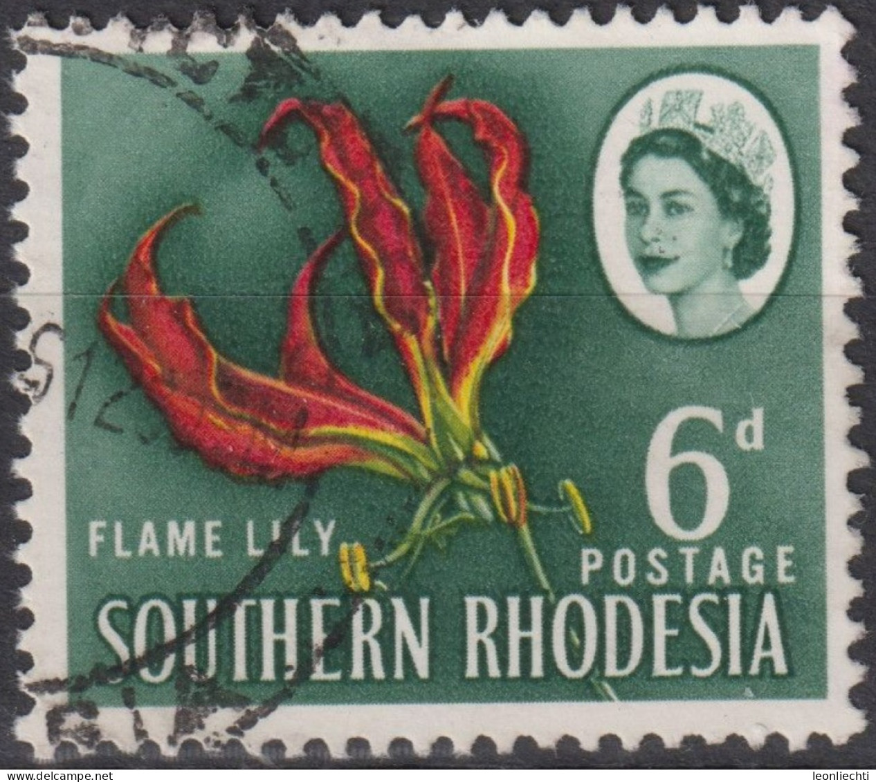 1964 Singapur ° Mi:GB-SR 99, Sn:GB-SR 100, Yt:GB-SR 98, Flame Lily, Queen Elizabeth II Pictorials 1964 - Southern Rhodesia (...-1964)