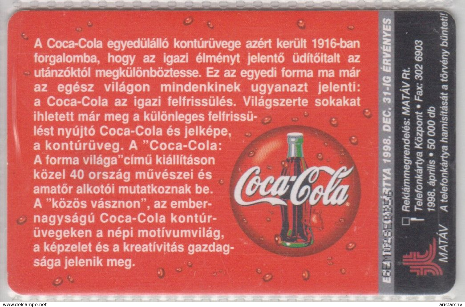 HUNGARY 1998 COCA COLA A FORMA VILAGA CANADA - Hungría