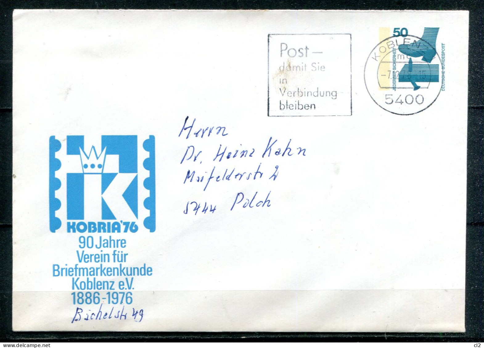 R.F.A. -  KOBRIA '76' - 90 Jahre Verein Für Briefmarkenkunde Koblenz E.v. - Privé Briefomslagen - Gebruikt