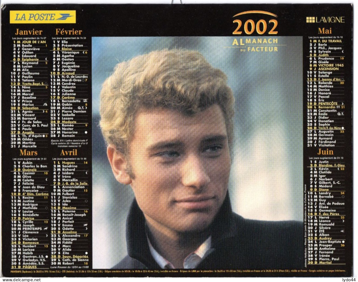 Calendrier 2002 , Almanach Du Facteur , Loire Atlantique , Johnny HALLYDAY , Sylvie VARTAN - Grand Format : 2001-...