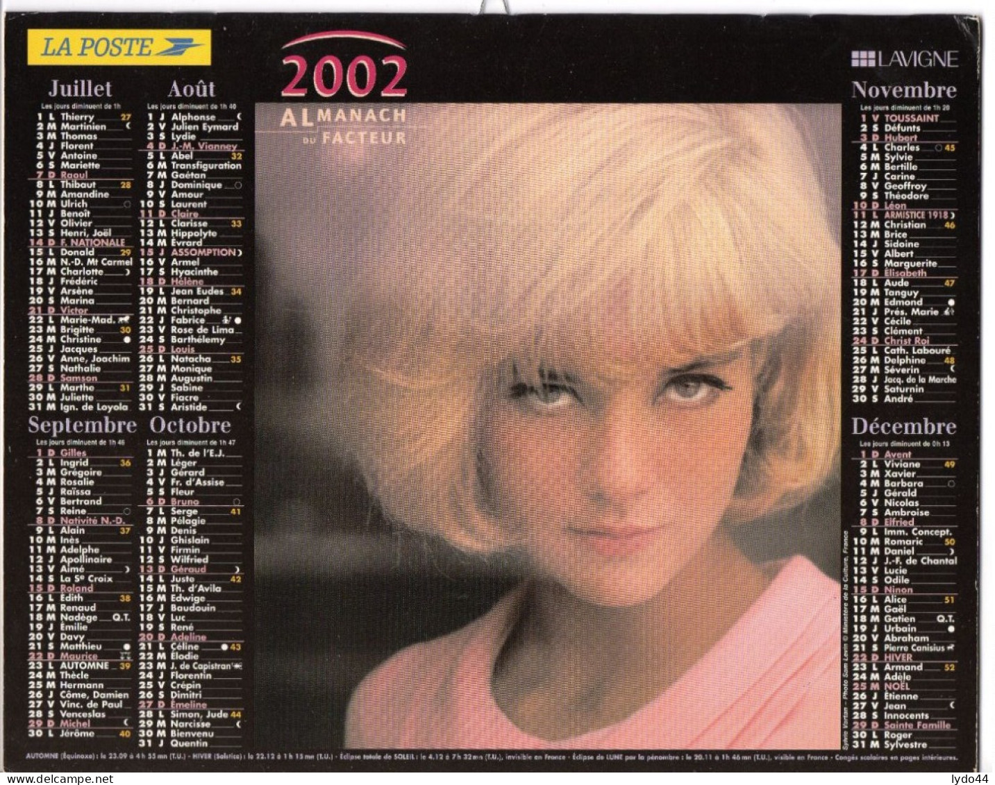 Calendrier 2002 , Almanach Du Facteur , Loire Atlantique , Johnny HALLYDAY , Sylvie VARTAN - Tamaño Grande : 2001-...