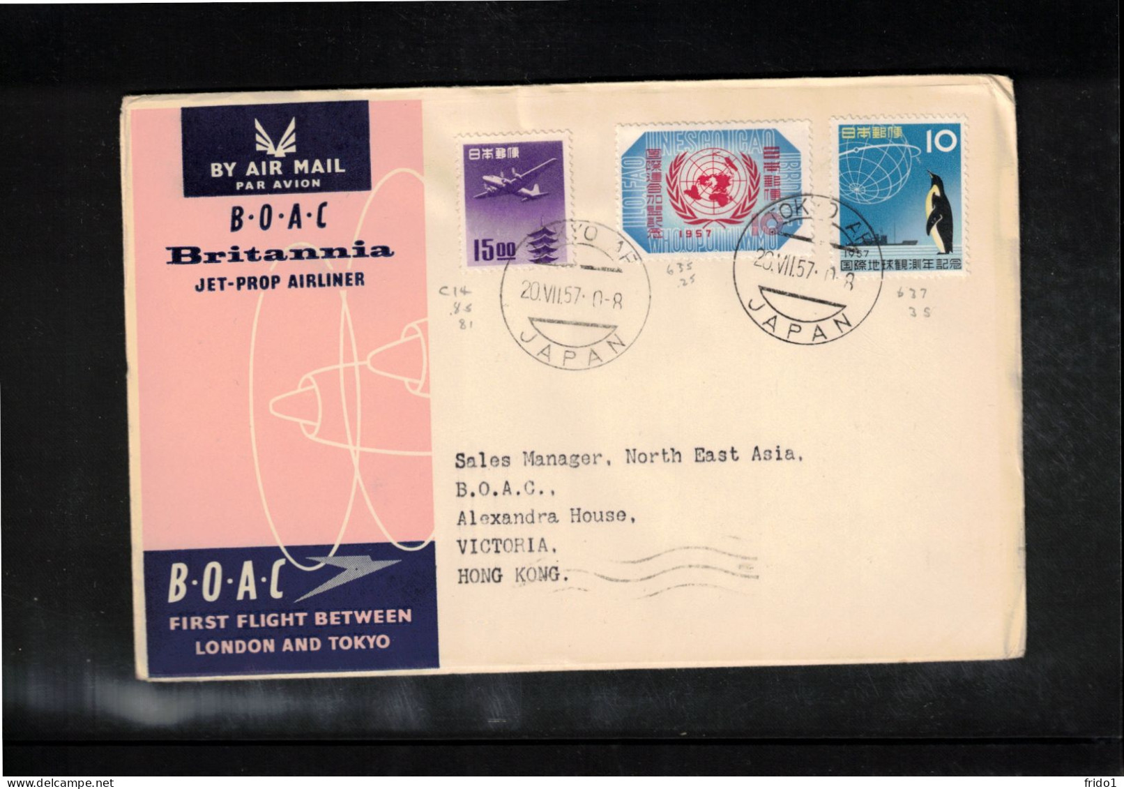 Japan 1957 BOAC Jet-Prop Airliner First Flight Tokyo - Hong Kong - Cartas & Documentos