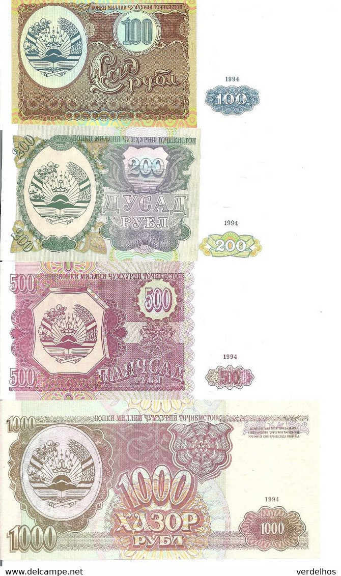 TADJIKISTAN 100-200-500-1000 ROUBLES 1994 UNC P 6-7-8-9 ( 4 Billets ) - Tadjikistan