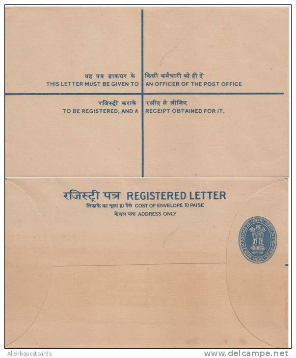 Lion Pillar, India Mint Registered Letter, Postal Stationary - Omslagen