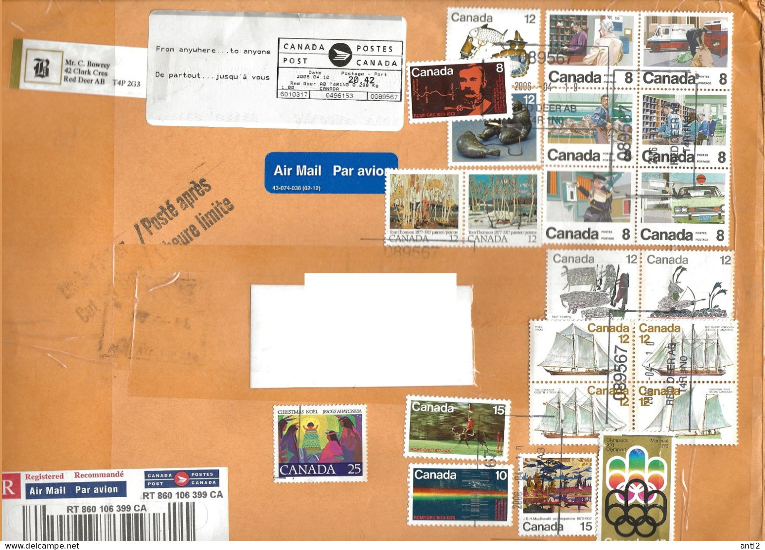 Canada    Cover Sent From Canada   Registered Letter With Labels And Many Stamps  - Big Cover 22 Stamps - Autres & Non Classés