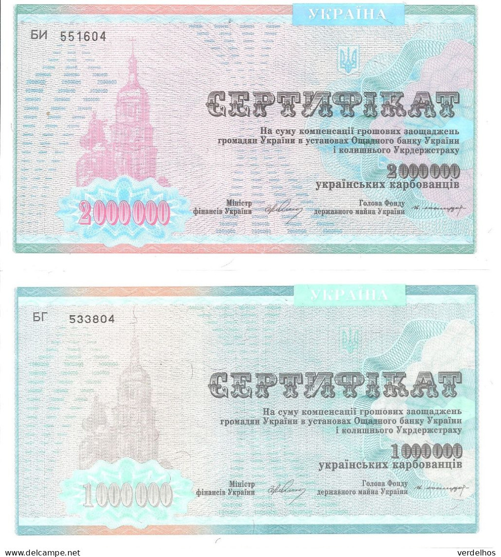 UKRAINE 1-2 MILLIONS KARBOVANTSIV 1992 UNC P 91A-91B ( 2 Billets ) - Oekraïne