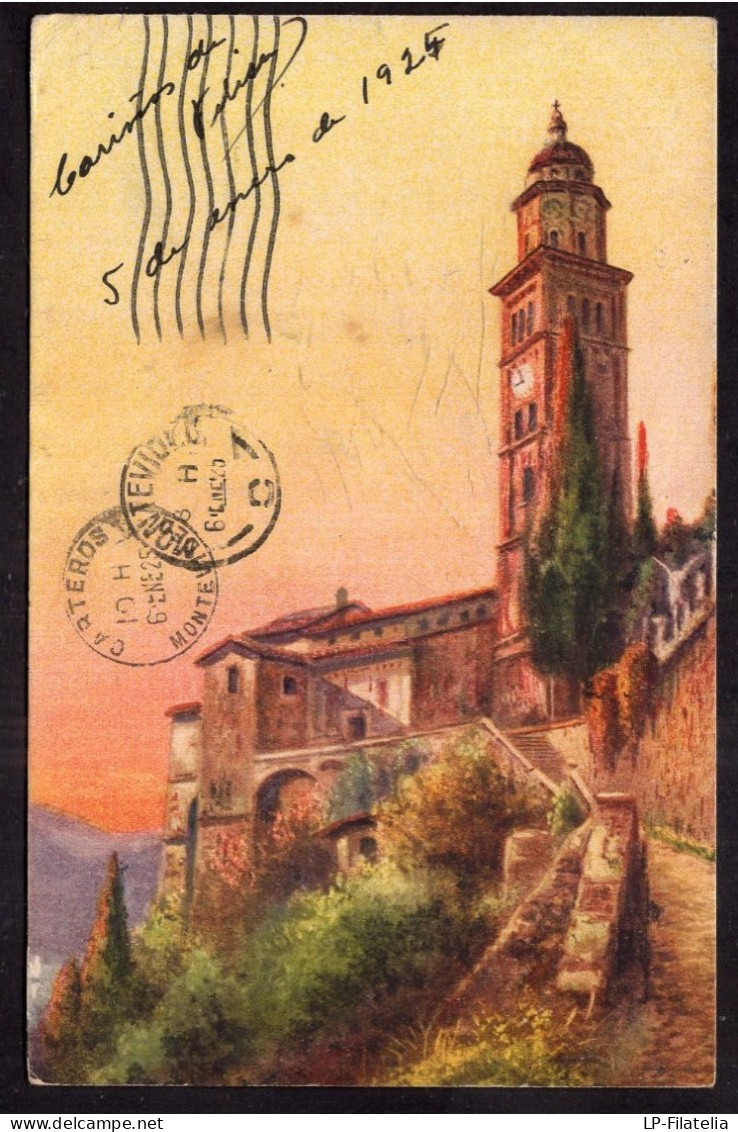 Uruguay - 1925 - Postal Pintura Del Lago De Lugano (Italia) - Uruguay