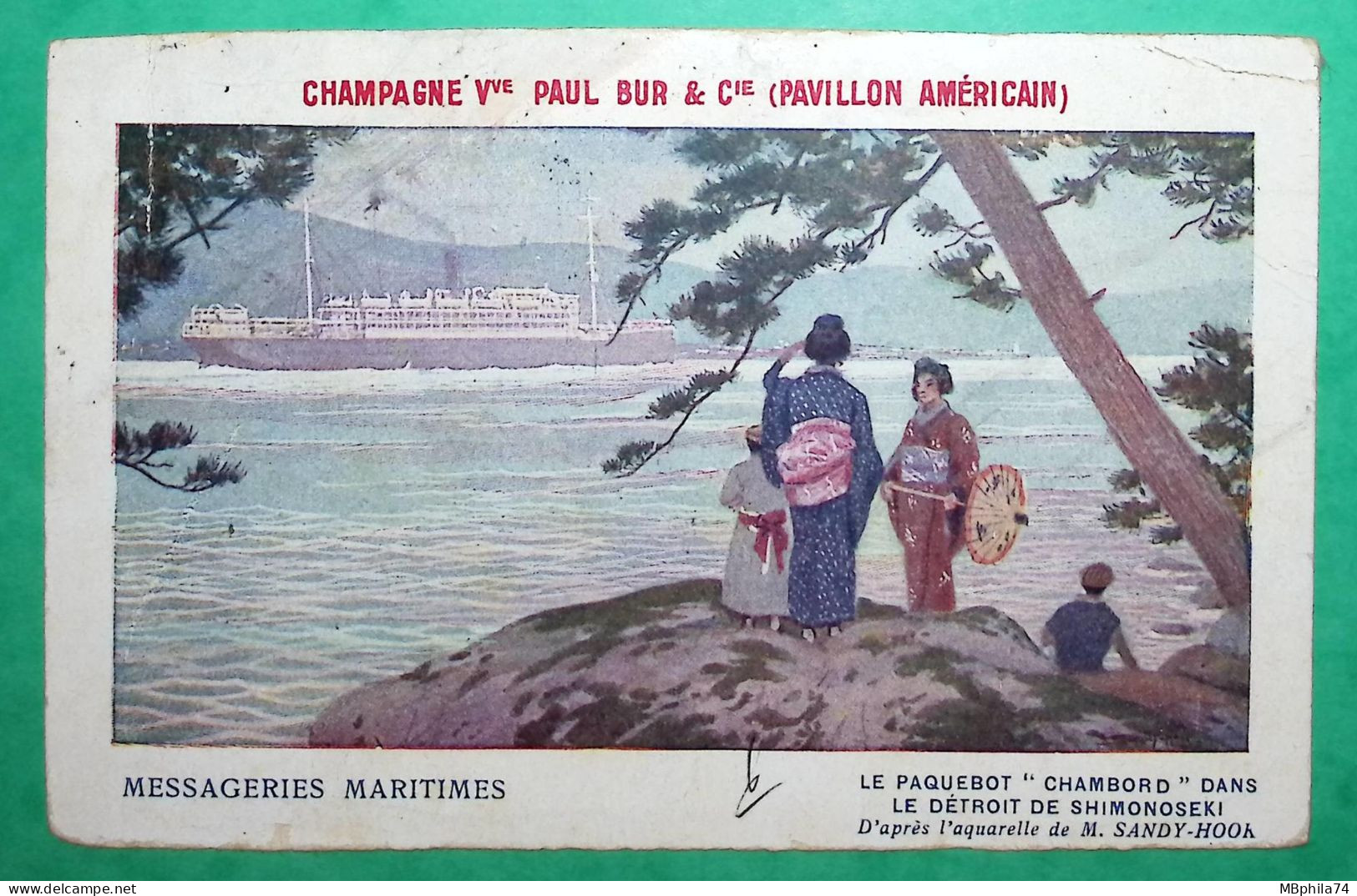 25C MOUCHON RETOUCHE PORT SAÏD CARTE POSTALE PAQUEBOT CHAMBORD MESSAGERIES MARITIMES POUR NEUILLY PLAISANCE 1925 FRANCE - Storia Postale