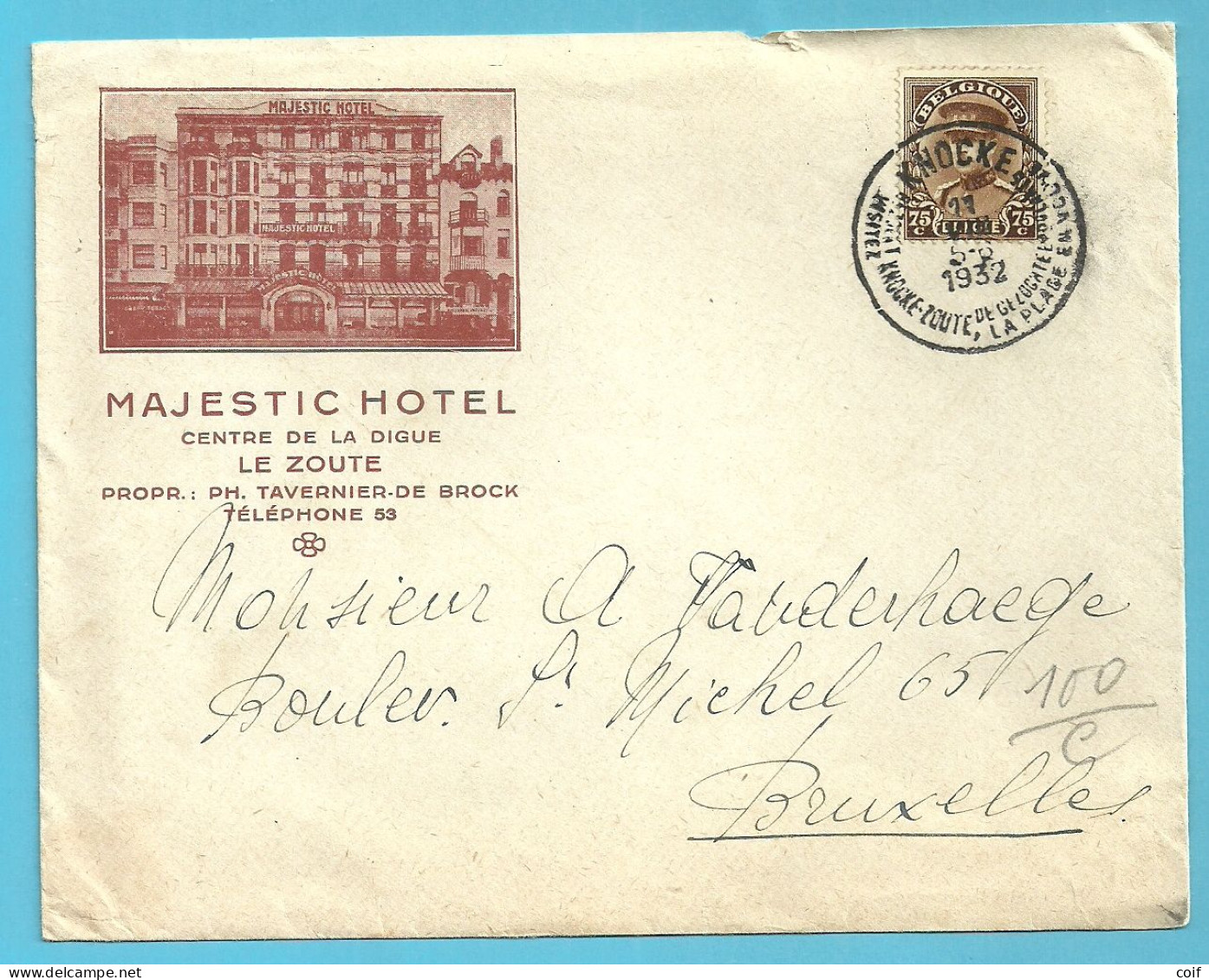 341 Op Geillustreerde Brief MAJESTIC HOTEL / LE ZOUTE Met Stempel KNOCKE - 1931-1934 Képi