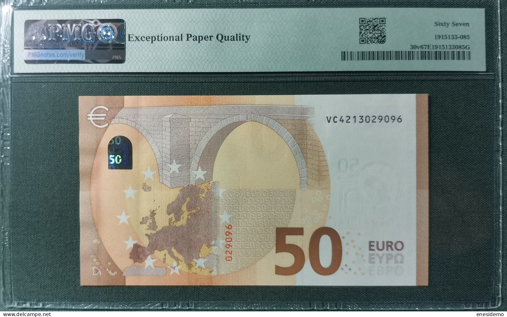 50 EURO SPAIN 2017 LAGARDE V022C2 VC SC FDS UNC. PERFECT PMG 67 EPQ - 50 Euro