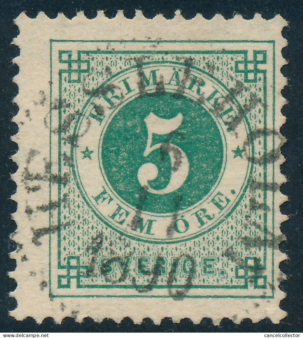 Sweden Suède Sverige: 5ö Green Ringtyp Posthorn, HESSLEHOLM 6.11.1890 Cancel (DCSV00429) - 1872-1891 Ringtyp