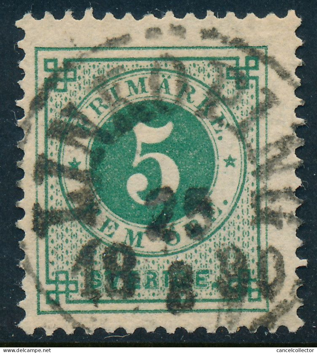 Sweden Suède Sverige: 5ö Green Ringtyp Posthorn, LINKÖPING 25.8.1890 Cancel (DCSV00430) - 1872-1891 Ringtyp