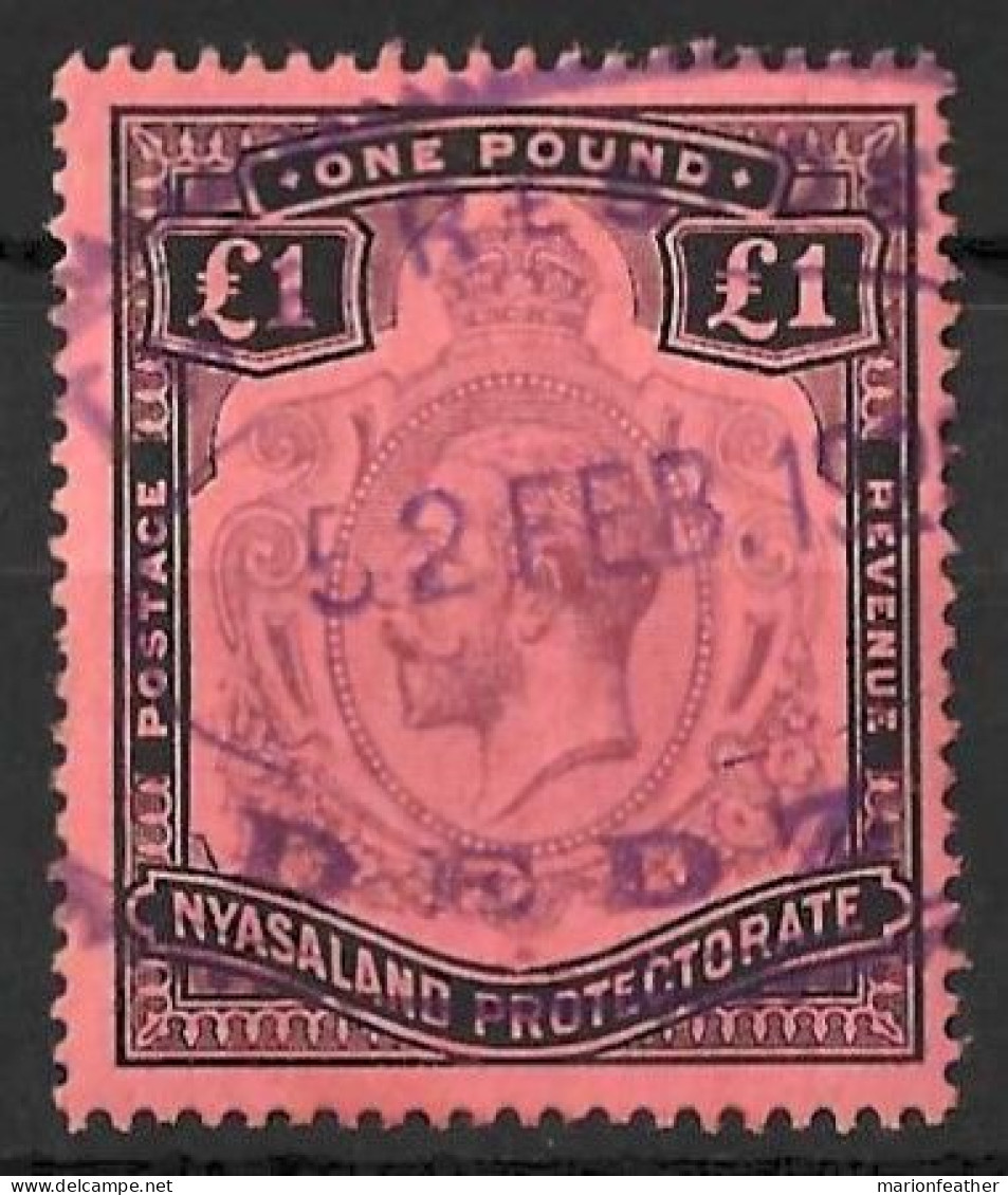 NYASALAND..KING GEORGE V..(1910-36..)...." 1913.."...KEY PLATE.....FISCAL.....£1........SG98........VFU. - Nyassaland (1907-1953)