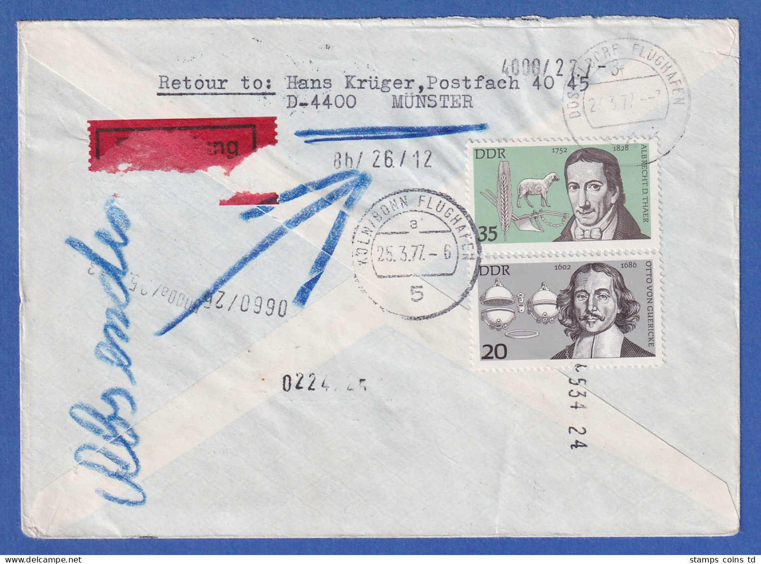 DDR 1977 Interflug 50 Jahre Linie Berlin-Prag-Wien Lp-Eilbrief, Retour - Airmail