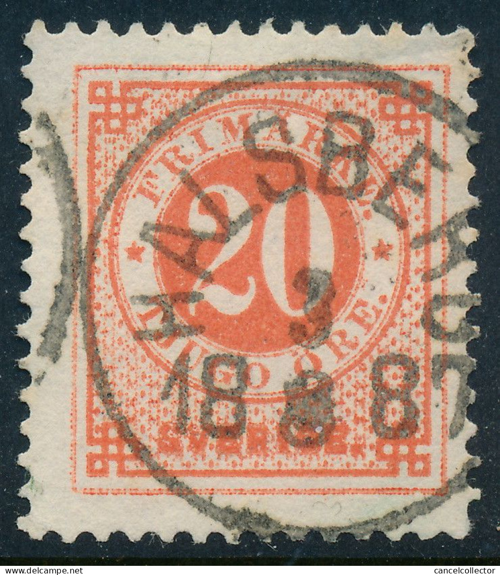 Sweden Suède Sverige 1886: Facit 46, 20ö Red Ringtyp PH, F Used, HALSBERG Cancel (DCSV00433) - 1872-1891 Ringtyp