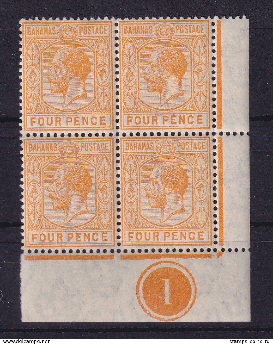 Bahamas 1902 Four Pence Edward VII. Mi.-Nr. 39 Eckrandviererblock Postfrisch ** - Bahamas (1973-...)