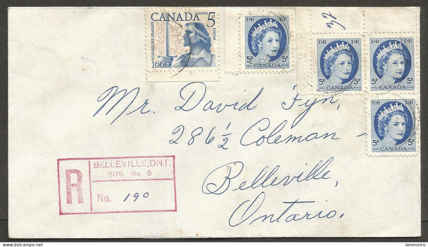 1960 Registered Cover 25c Wildings/Dollard Ormeaux CDS Belleville Sub No 5 Ontario Local - Postgeschichte