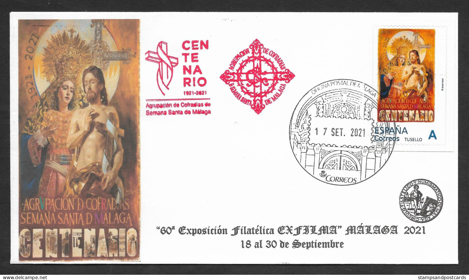 Espagne Lettre Timbre Personnalisé Málaga Semana Santa 2021 Spain Personalized Stamp Cover España Sobre Tusello - Covers & Documents