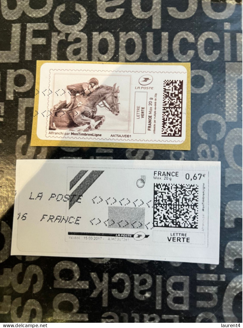 (STAMPS 18-1-2024) FRANCE - Postage Label (2 Postage Labels As Seen On Scan) Eco Pli Or Lettre Verte  Etc (Equestrian) - Druckbare Briefmarken (Montimbrenligne)