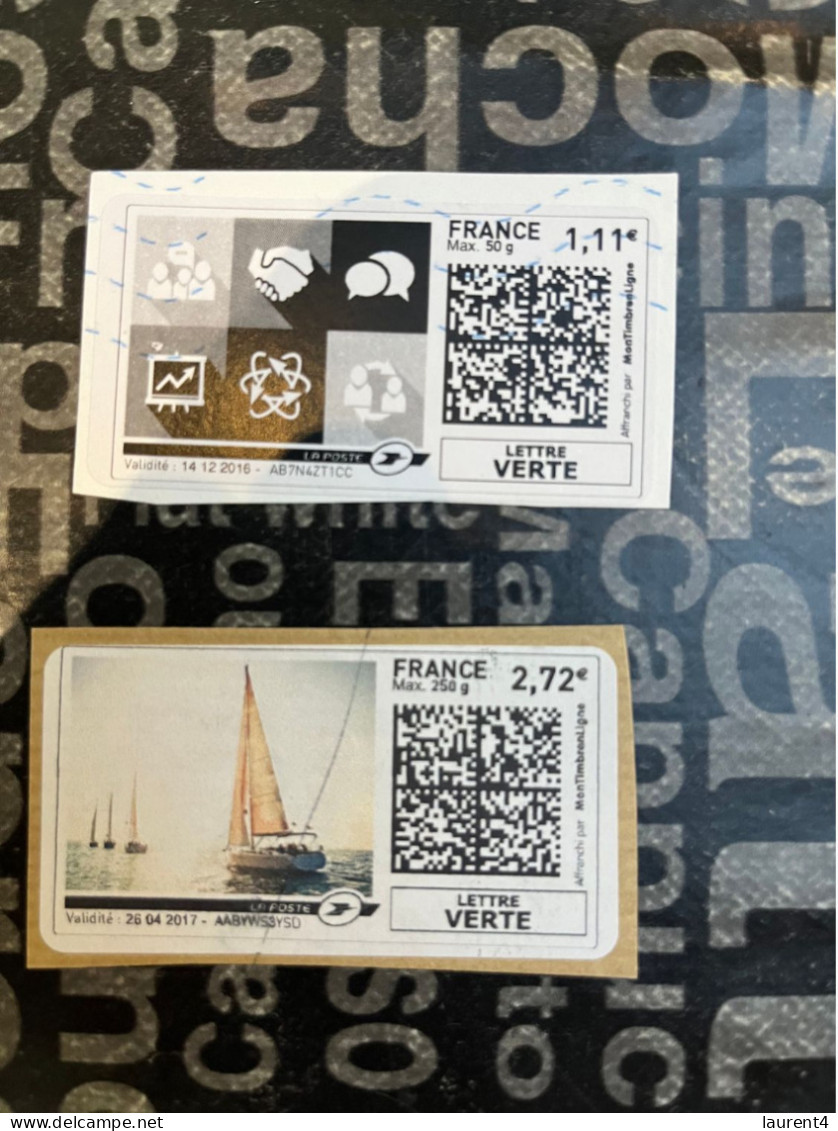 (STAMPS 18-1-2024) FRANCE - Postage Label (2 Postage Labels As Seen On Scan) Eco Pli Or Lettre Verte  Etc (voilier) - Druckbare Briefmarken (Montimbrenligne)