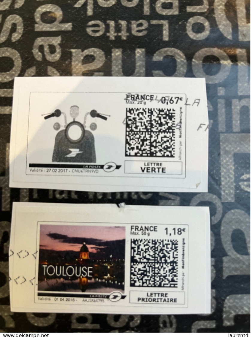 (STAMPS 18-1-2024) FRANCE - Postage Label (2 Postage Labels As Seen On Scan) Eco Pli Or Lettre Verte  Etc (Toulouse) - Francobolli Stampabili (Montimbrenligne)