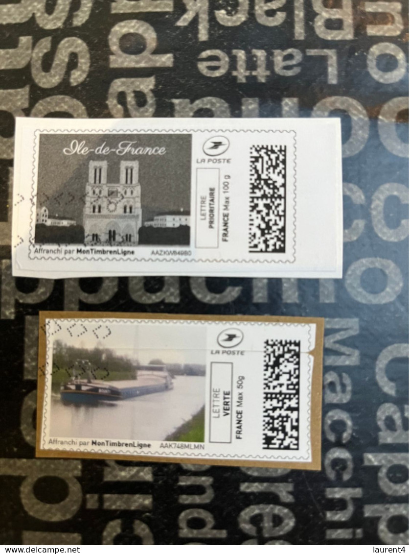 (STAMPS 18-1-2024) FRANCE - Postage Label (2 Postage Labels As Seen On Scan) Eco Pli Or Lettre Verte  Etc (Notre Dame) - Druckbare Briefmarken (Montimbrenligne)