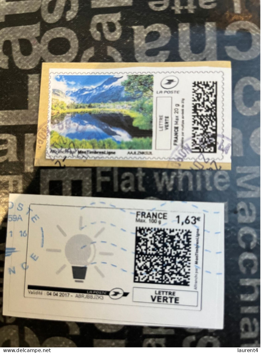 (STAMPS 18-1-2024) FRANCE - Postage Label (2 Postage Labels As Seen On Scan) Eco Pli Or Lettre Verte  Etc (Lake) - Printable Stamps (Montimbrenligne)