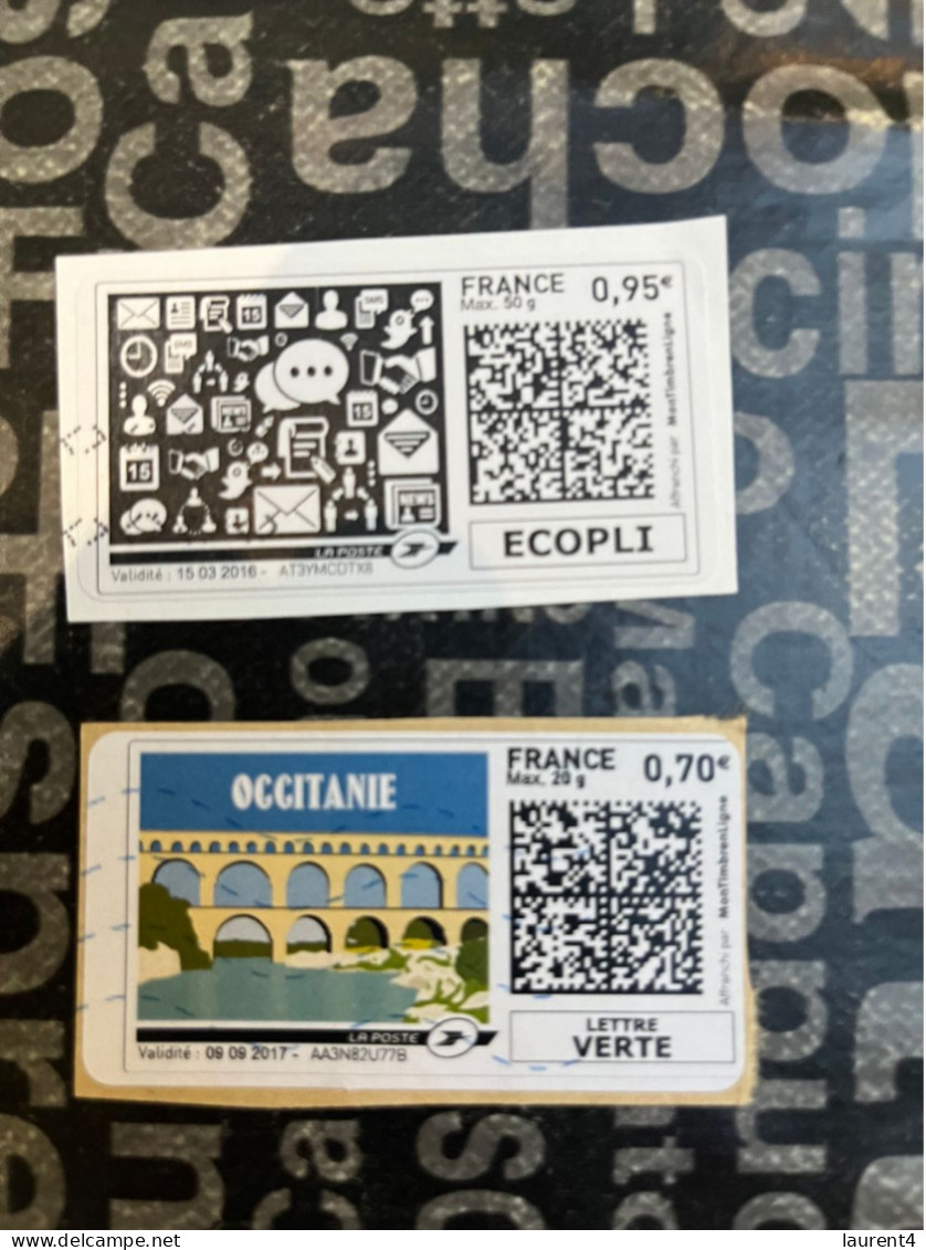 (STAMPS 18-1-2024) FRANCE - Postage Label (2 Postage Labels As Seen On Scan) Eco Pli Or Lettre Verte  Etc (Occitanie) - Sellos Imprimibles (Montimbrenligne)