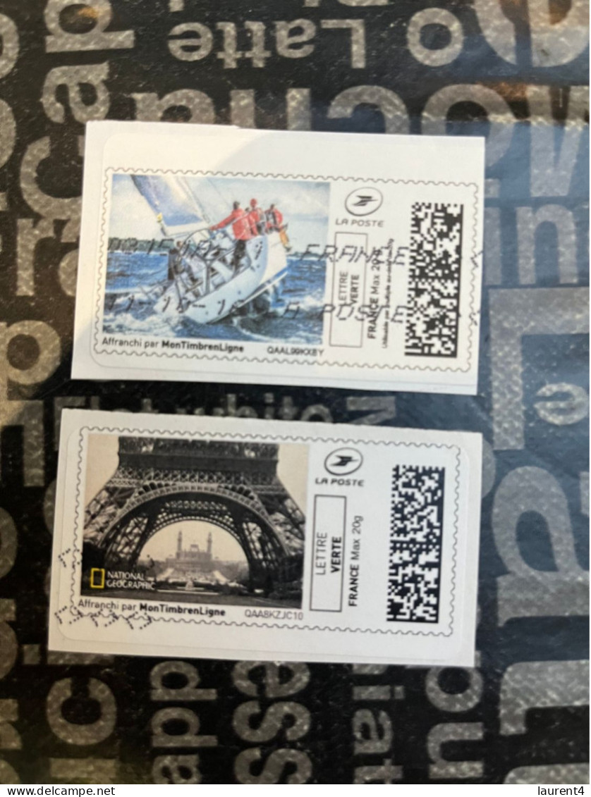 (STAMPS 18-1-2024) FRANCE - Postage Label (2 Postage Labels As Seen On Scan) Eco Pli Or Lettre Verte  Etc (Eiffel Tower) - Francobolli Stampabili (Montimbrenligne)