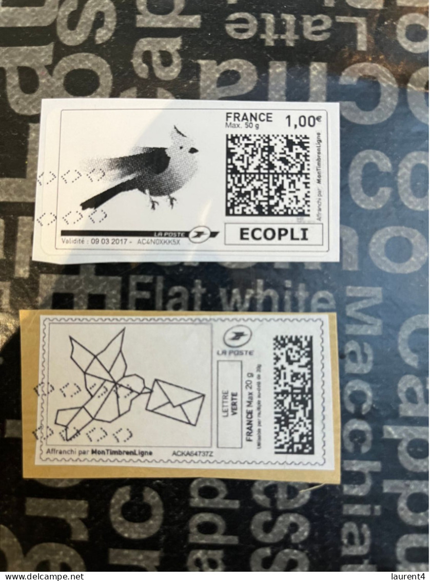 (STAMPS 18-1-2024) FRANCE - Postage Label (2 Postage Labels As Seen On Scan) Eco Pli Or Lettre Verte  Etc (bird) - Printable Stamps (Montimbrenligne)