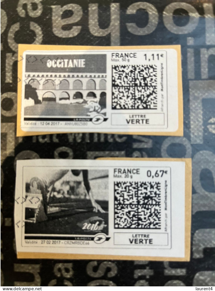 (STAMPS 18-1-2024) FRANCE - Postage Label (2 Postage Labels As Seen On Scan) Eco Pli Or Lettre Verte  Etc (Occitanie) - Druckbare Briefmarken (Montimbrenligne)