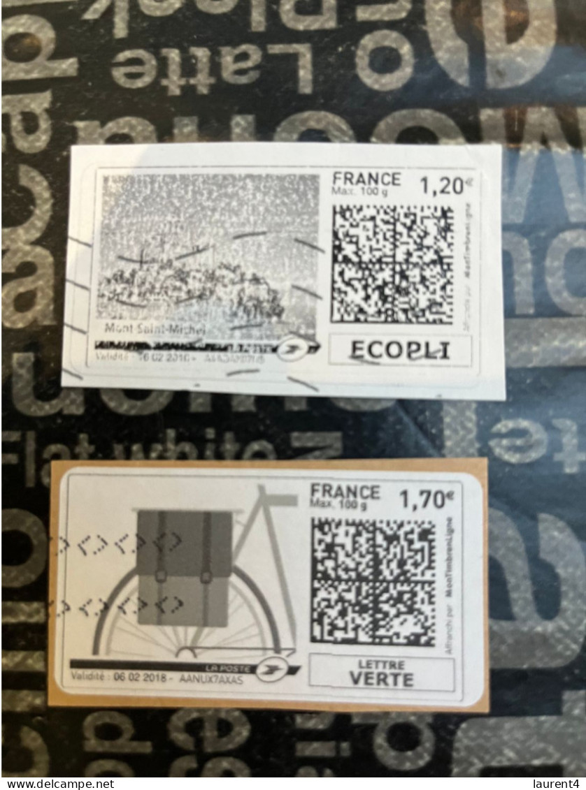 (STAMPS 18-1-2024) FRANCE - Postage Label (2 Postage Labels As Seen On Scan) Eco Pli Or Lettre Verte  Etc (cycle) - Timbres à Imprimer (Montimbrenligne)