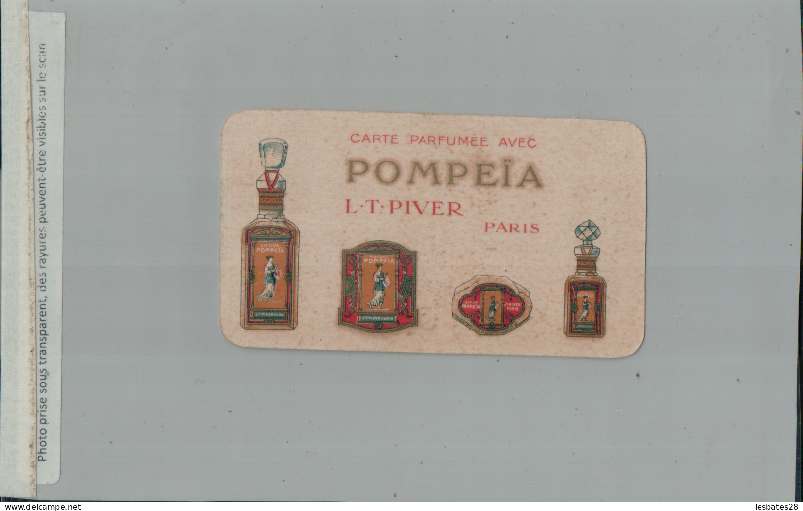 Carte Parfumée Parfum Pompeïa L.T. Piver Paris, Verso Calendrier 1924  (2024 Jan Boite Chromo) - Oud (tot 1960)