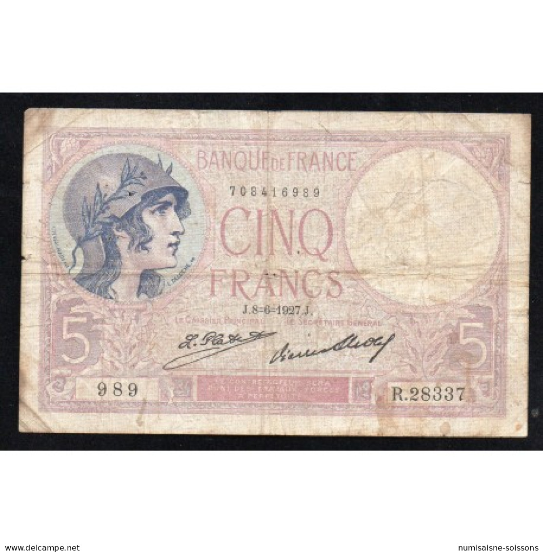 FAY 03/11 - 5 FRANCS VIOLET - 12/01/1927 - PICK 72 - TB - 5 F 1917-1940 ''Violet''