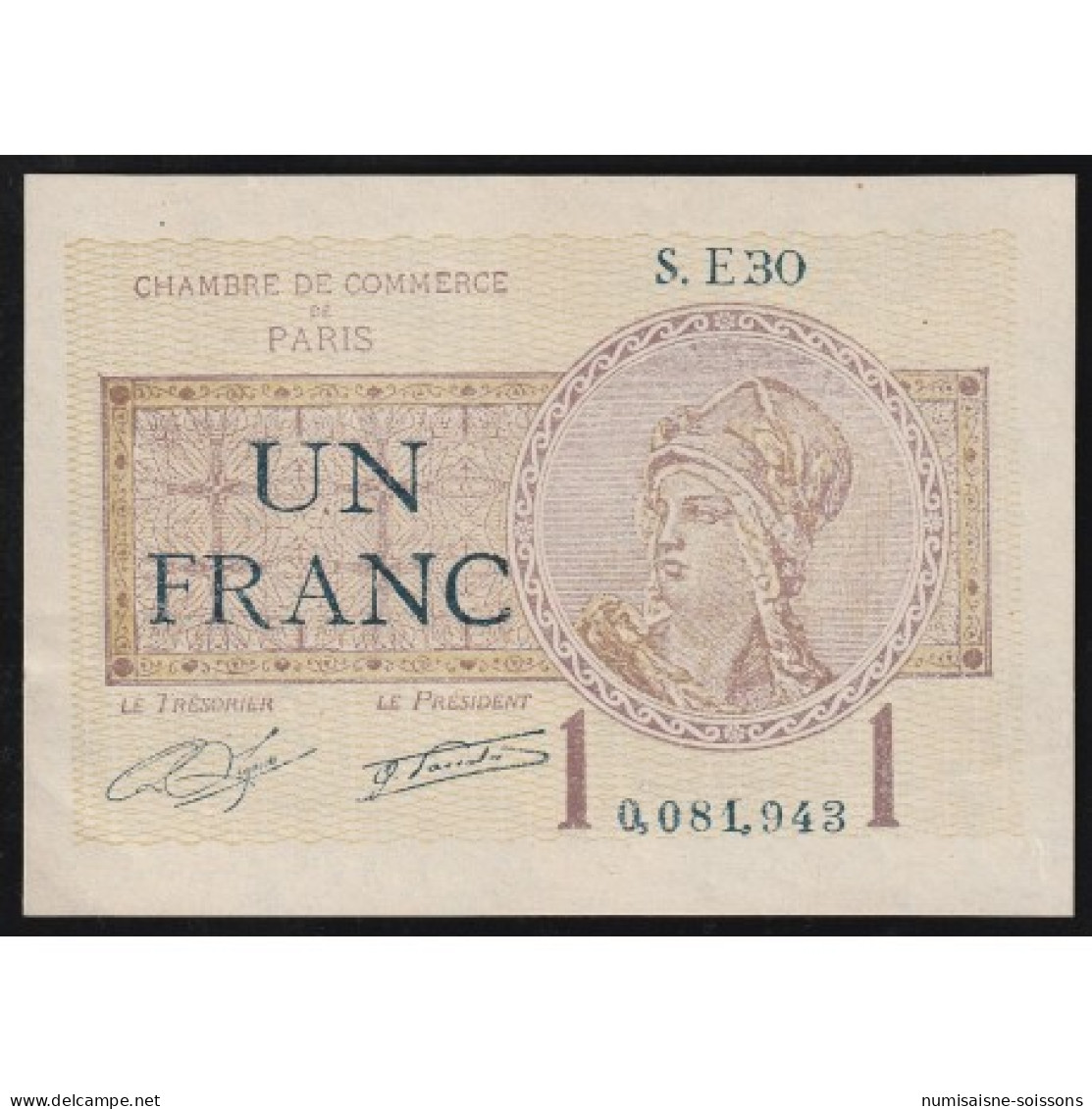 75 - PARIS - 1 FRANC - 10/03/1920 - CHAMBRE DE COMMERCE - SUP - Unclassified