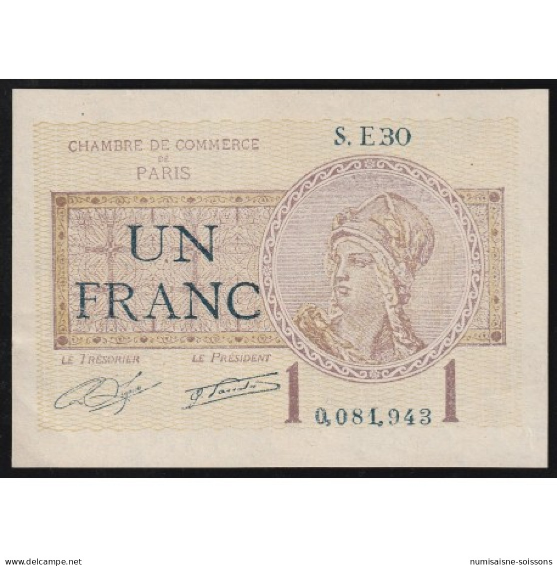 75 - PARIS - 1 FRANC - 10/03/1920 - CHAMBRE DE COMMERCE - SUP - Sin Clasificación