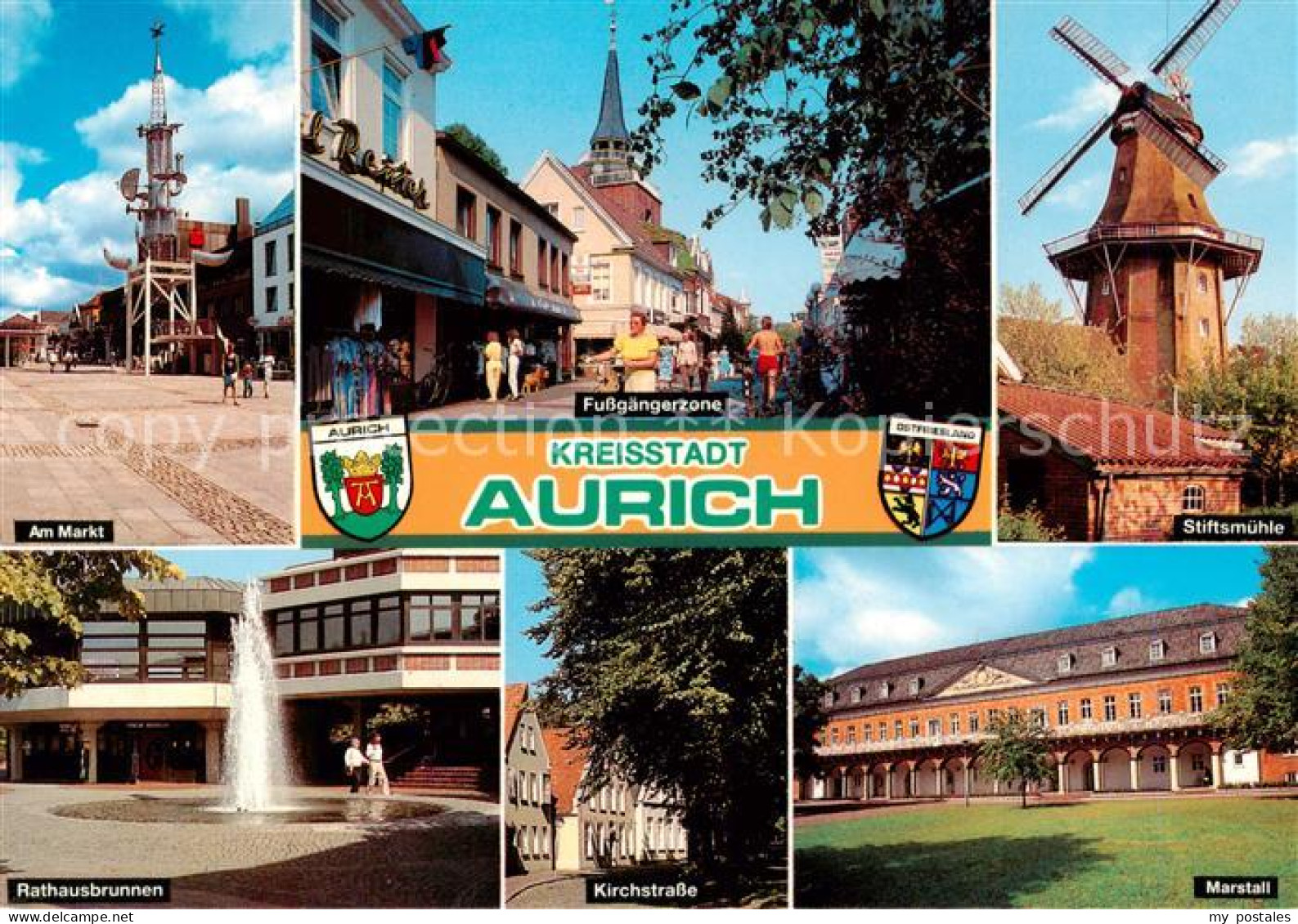 73836113 Aurich Ostfriesland Am Markt Fussgaengerzone Stiftsmuehle Rathausbrunne - Aurich