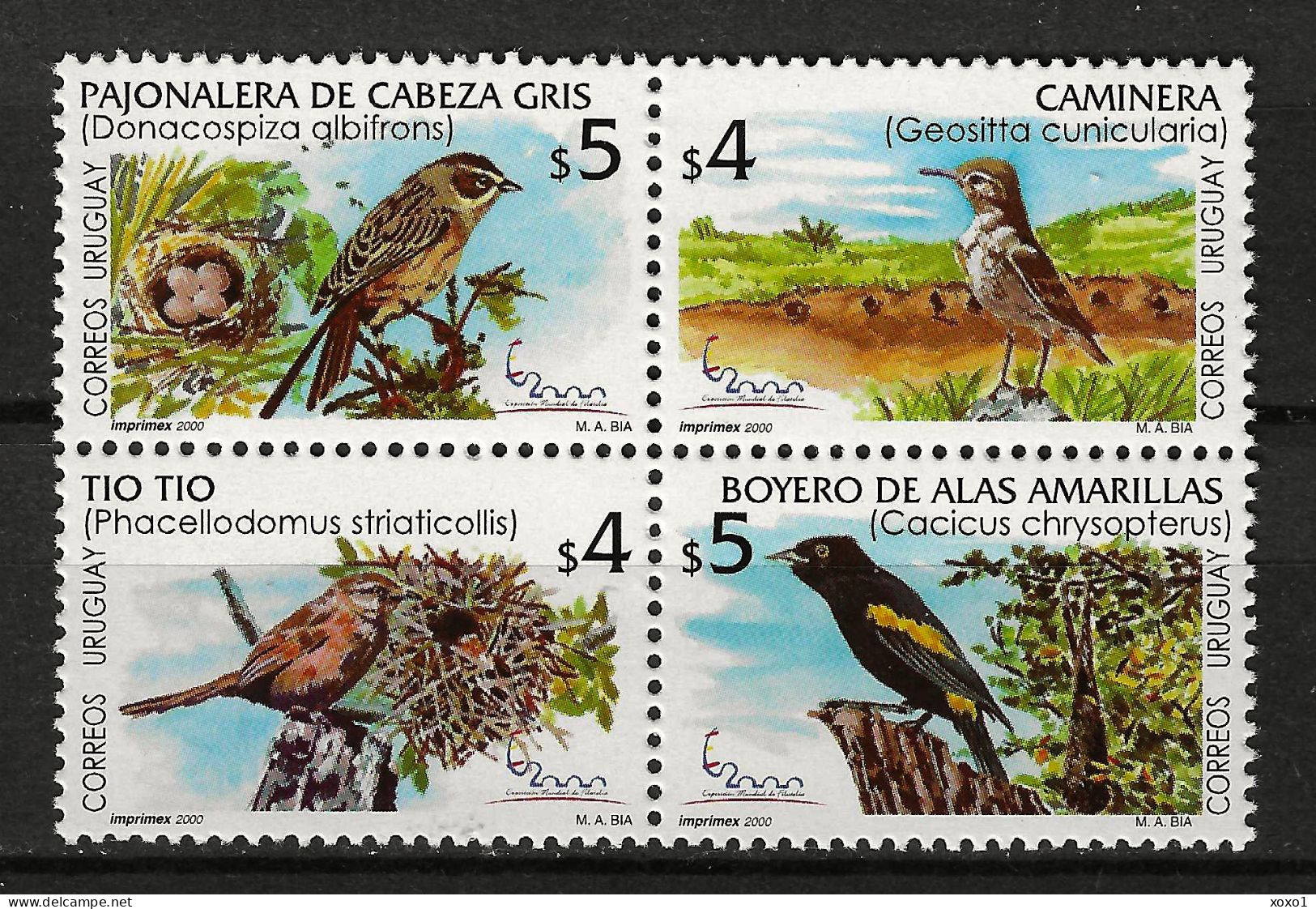 Uruguay 2000 MiNr. 2561 - 2564 Birds Finch, Miner, Thornbird, Cacique  4v MNH** 7.00 € - Hummingbirds