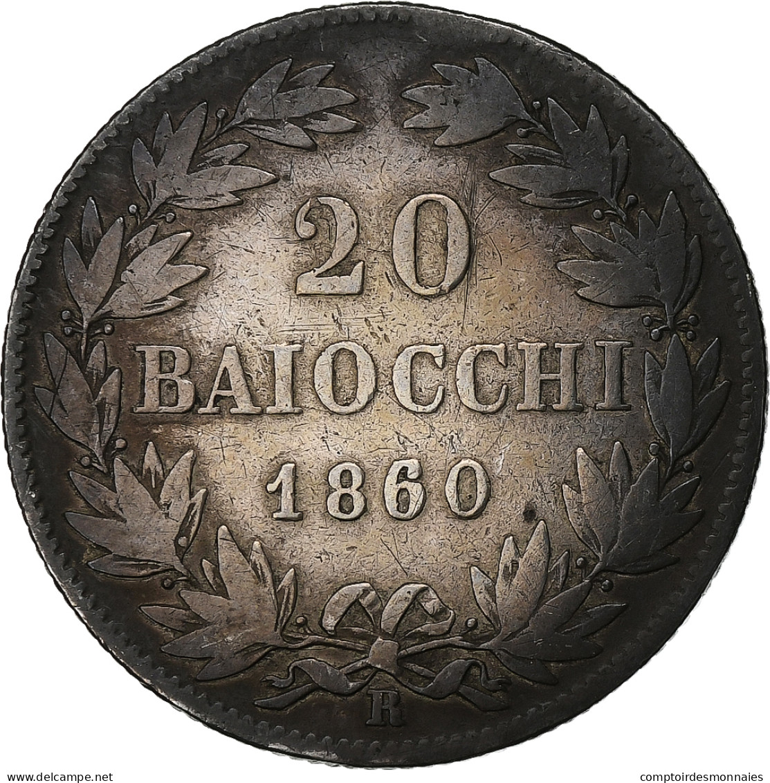 États Italiens, PAPAL STATES, Pius IX, 20 Baiocchi, 1860, Rome, Argent, TB+ - Vatican