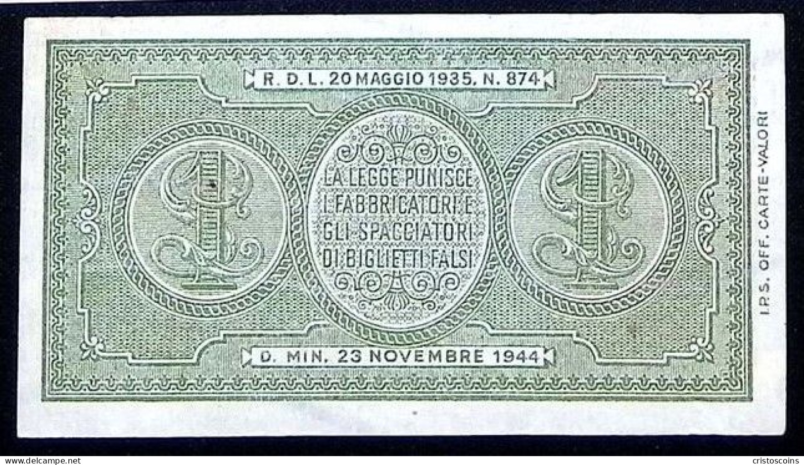 1 Lira Luogotenenza  P.29a FDS (B/70 - Italia – 1 Lira